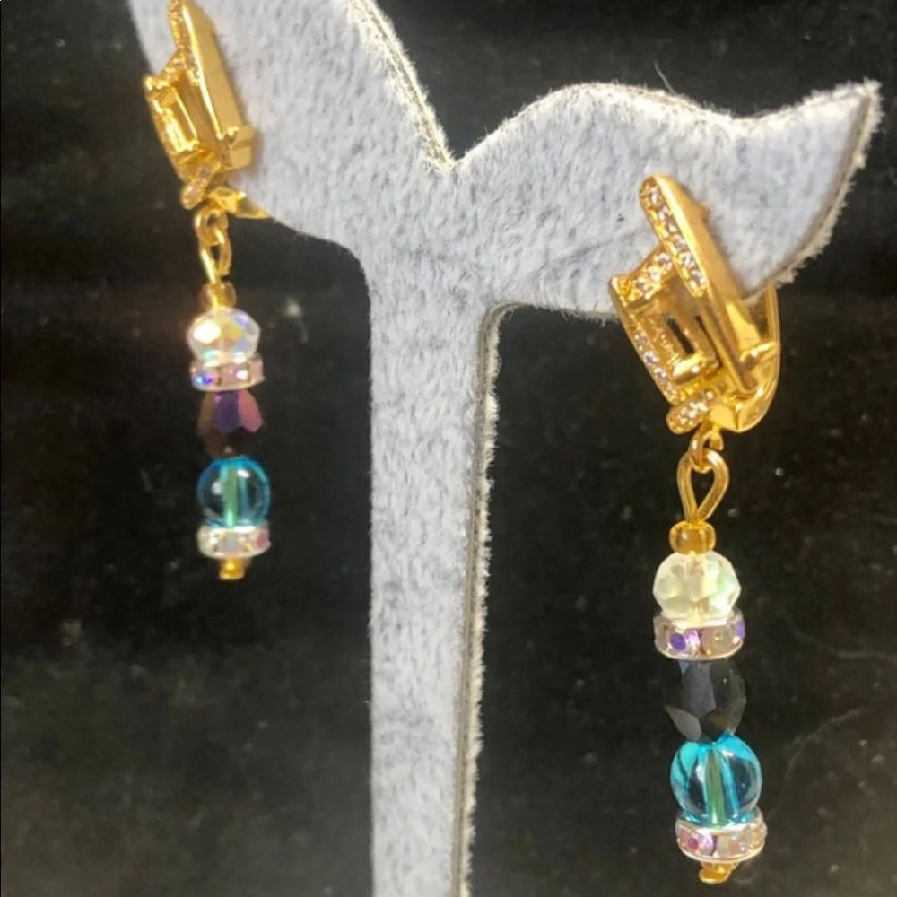 🦋✨dangle earring with crystals and blue apatite stones-pretty - Picture 4 of 12